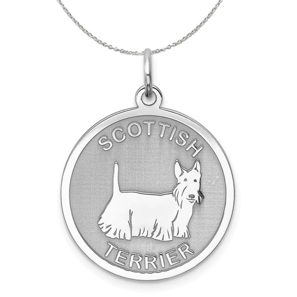 Silver Laser Etched Scottish Terrier Dog 19mm Necklace - 16 In